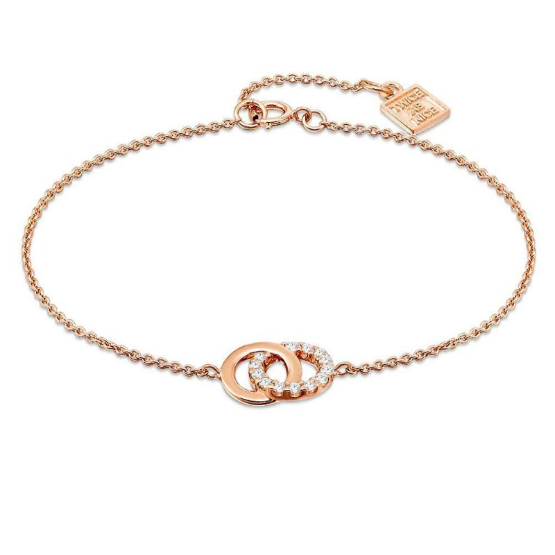 Bracelets | Bracelet en Argent Rosé, 2 Cercles Entrelacés Avec Zircons Rosé – Femmes Bijoux Bracelets