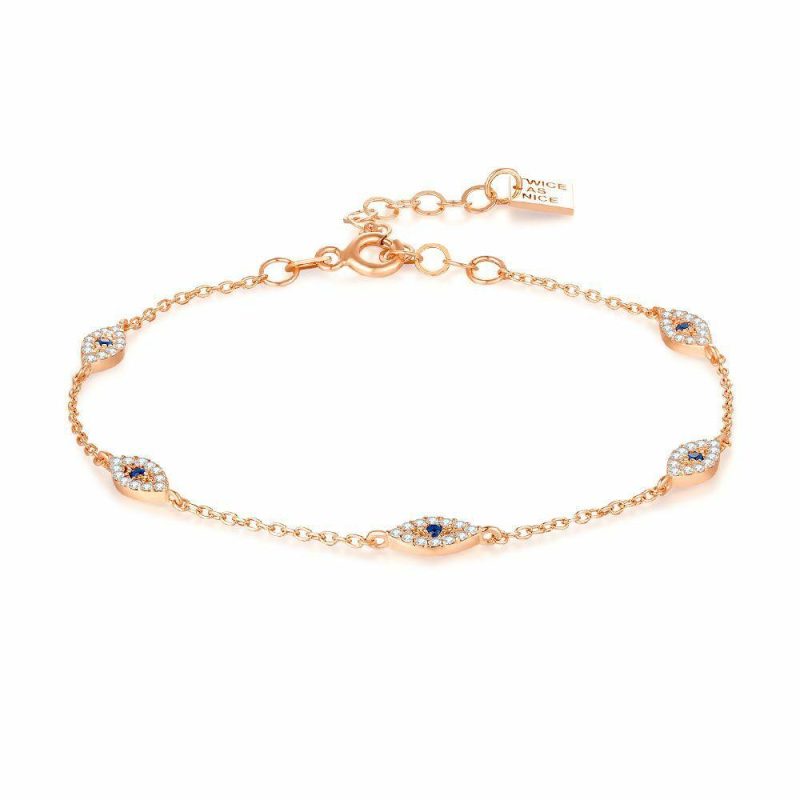 Bracelets | Bracelet en Argent Rosé, 5 Yeux, Zircons Bleus en Blancs Bleu – Femmes Bijoux Bleu