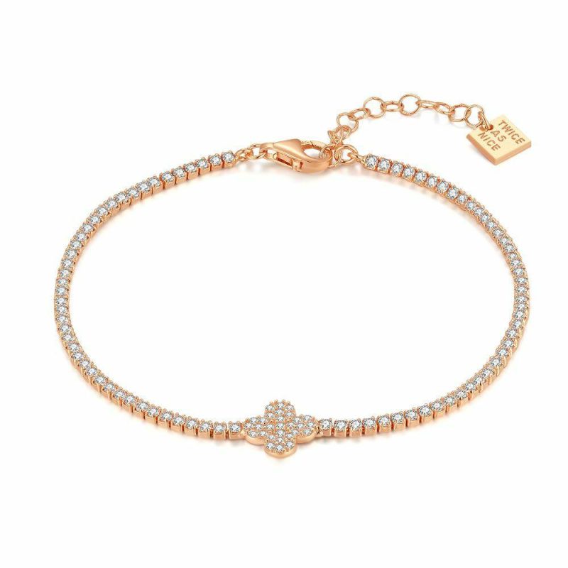 Bracelets | Bracelet en Argent Rosé, Bracelet Tennis Avec Fleur Blanc – Femmes Bijoux Blanc