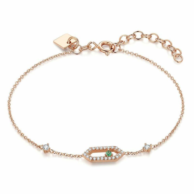 Bracelets | Bracelet en Argent Rosé, Hexagone, Blanc et Vert Vert – Femmes Bijoux Bracelets