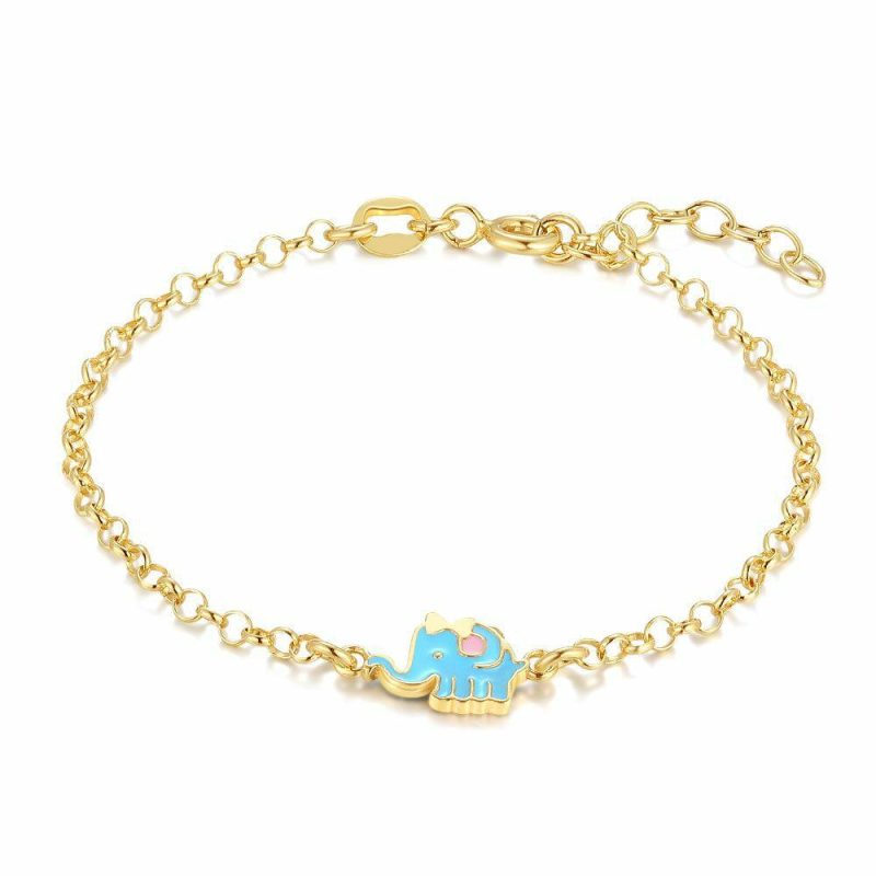 Bracelets | Bracelet en Argent, Ton Or, Bracelet Avec Éléphant Bleu Bleu – Enfants Bijoux Bleu