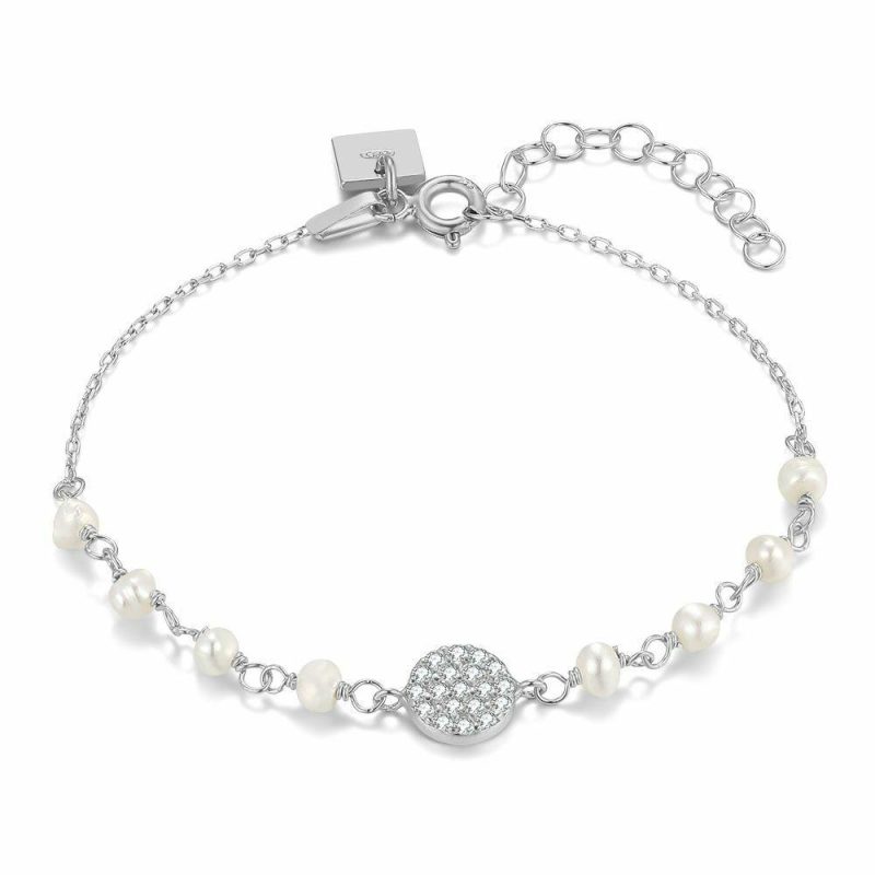 Bracelets | Bracelet en Argent, Zirconia et Perles Blanc – Femmes Bijoux Blanc