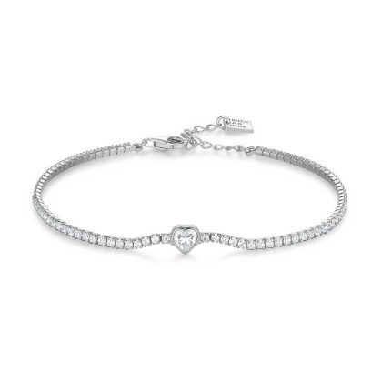 Bracelets | Bracelet en Argent, Zircons Blancs et Peit Coeur Blanc – Femmes Bijoux Blanc