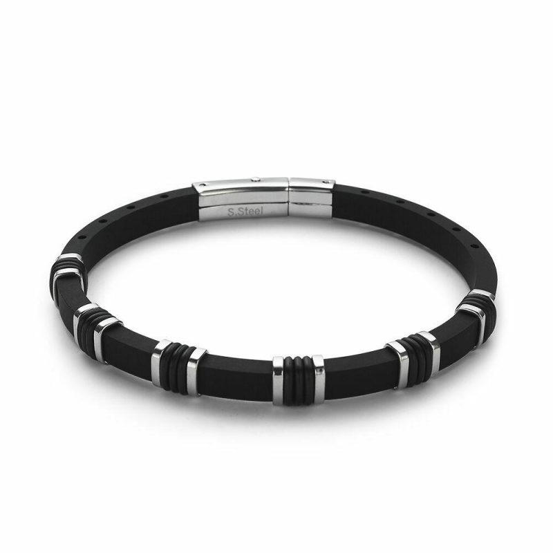 Bracelets | Bracelet en Caoutchouc et Acier Poli Noir – Hommes Bijoux Bracelets