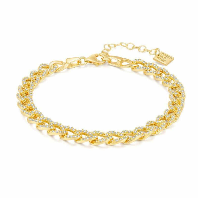 Bracelets | Bracelet en Plaqué Or 18Ct, Chaîne Gourmet, Zircons Goudkleur – Femmes Bijoux Bracelets