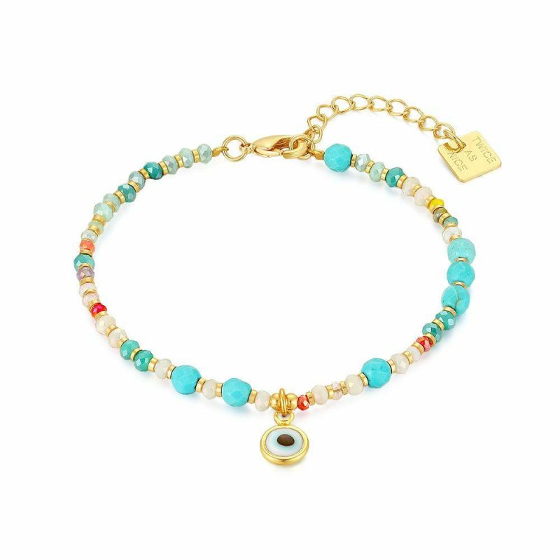 Bracelets | Bracelet Haute Fantaisie, Pierres de Couleur Rose et Turquoise, Oeil Bleu Turquoise – Femmes Bijoux Bracelets