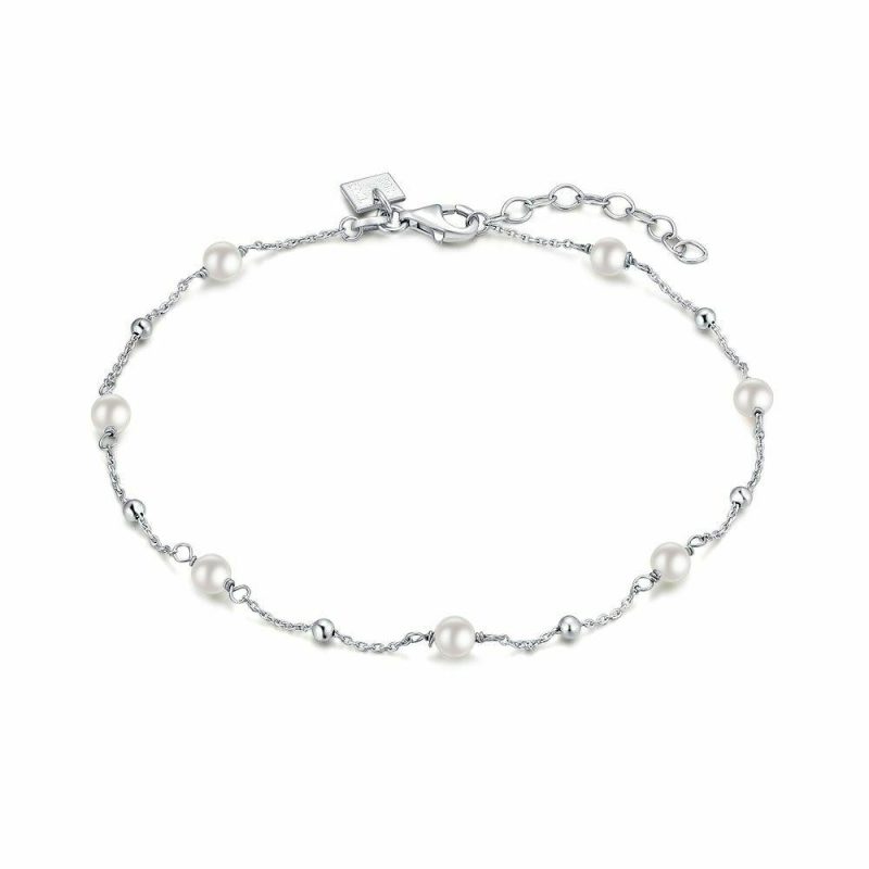 Bracelets | Chevillière en Argent, Perles Blanc – Femmes Bijoux Blanc