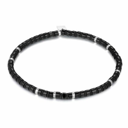 Bracelets | Collier en Acier Poli, Petites Bagues, Agate Noir Noir – Hommes Bijoux Bracelets