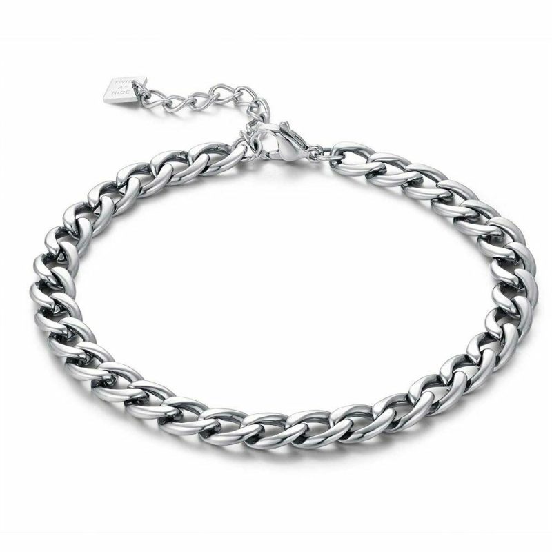 Chaînes | Bracelet en Acier Poli, Chaîne Gourmet 7 mm Zilverkleur – Femmes Bijoux Chaînes