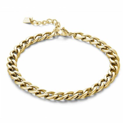 Chaînes | Bracelet en Acier Poli Couleur Doré, Chaîne Gourmet 7 mm Goudkleur – Femmes Bijoux Chaînes