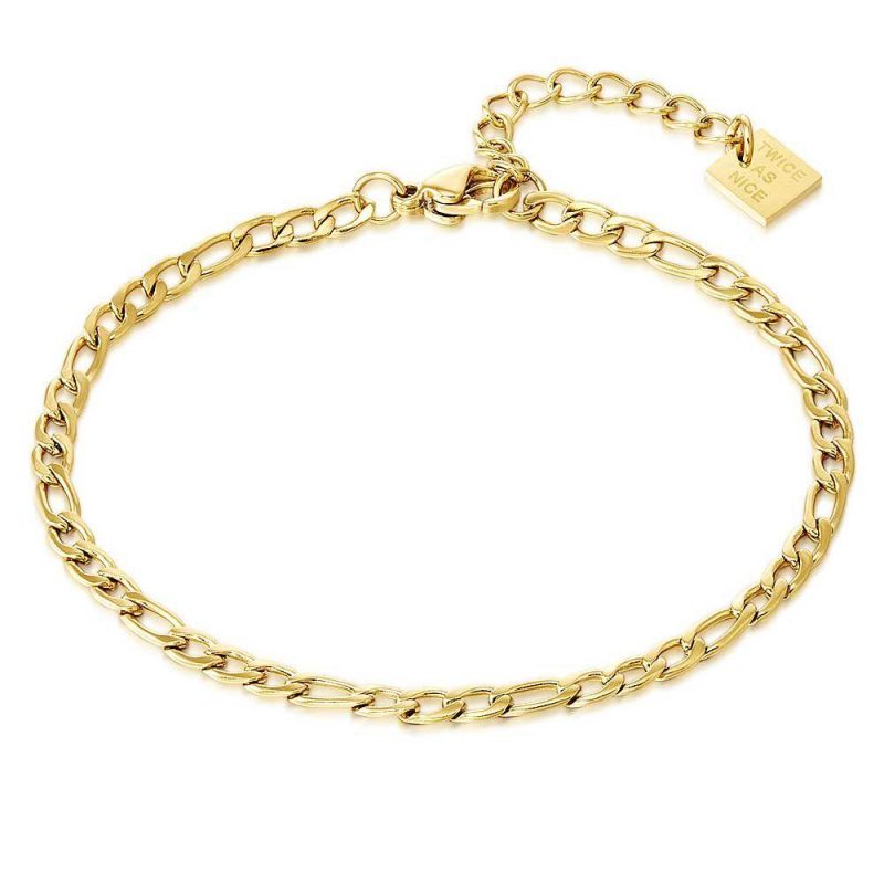 Chaînes | Bracelet en Acier Poli Couleur Doré, Châine Maille Figaro 3 mm Goudkleur – Femmes Bijoux Chaînes