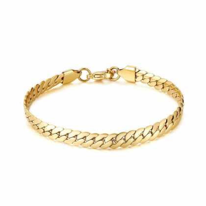 Chaînes | Bracelet en Acier Poli Doré, Chaîne Gourmette, Plat, 6 mm Goudkleur – Femmes/Hommes Bijoux Chaînes