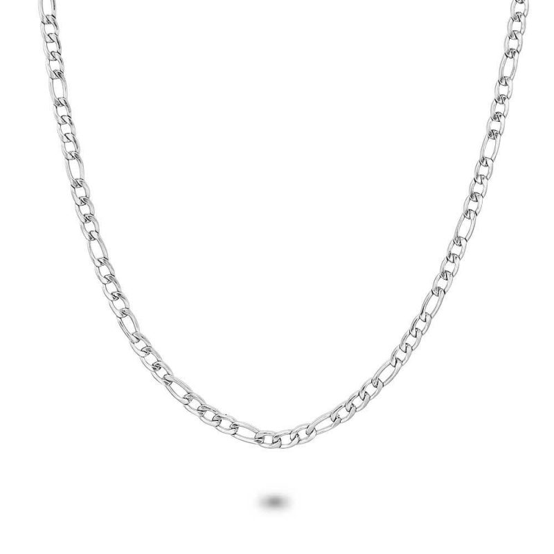 Chaînes | Collier en Acier Poli, Chaîne Figaro 3 mm Zilverkleur – Femmes Bijoux Chaînes