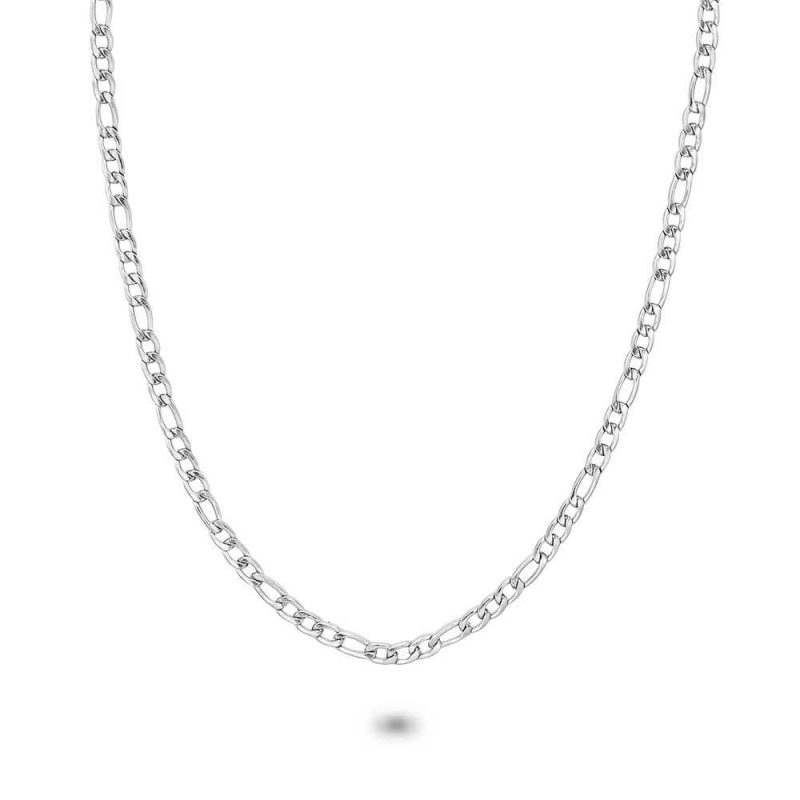 Chaînes | Collier en Acier Poli, Chaîne Figaro 3 mm Zilverkleur – Femmes Bijoux Chaînes