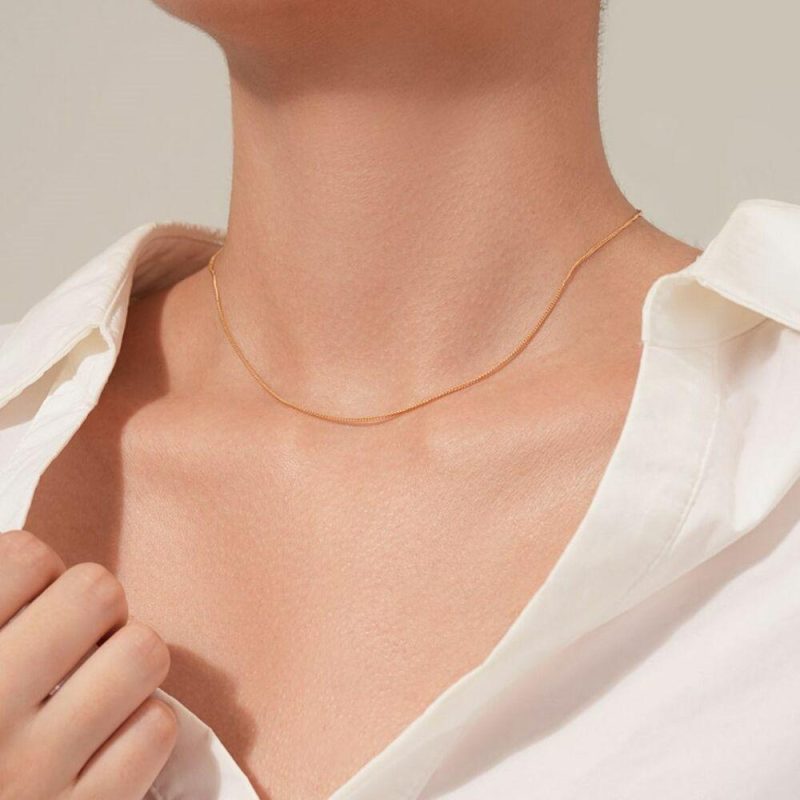 Chaînes | Collier en Argent Plaqué Or 18Ct, Gourmette Pas de couleur – Femmes Bijoux Chaînes