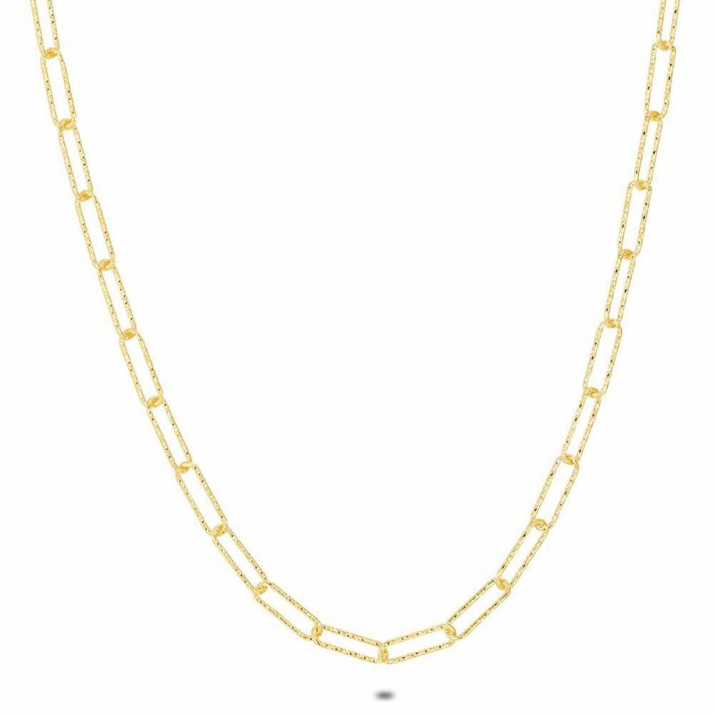 Chaînes | Collier en Argent Plaqué Or 18Ct, Maillons Ovales, Martelés Pas de couleur – Femmes Bijoux Chaînes