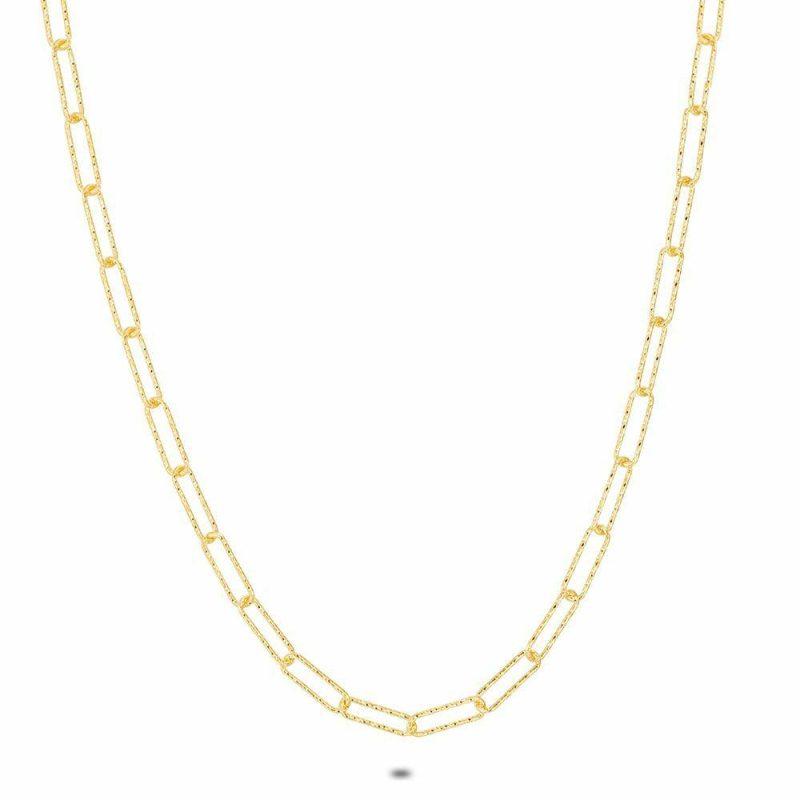 Chaînes | Collier en Argent Plaqué Or 18Ct, Maillons Ovales, Martelés Pas de couleur – Femmes Bijoux Chaînes