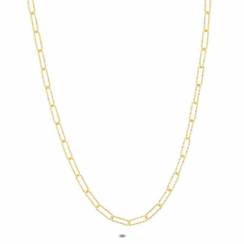 Chaînes | Collier en Argent Plaqué Or 18Ct, Maillons Ovales, Martelés Pas de couleur – Femmes Bijoux Chaînes