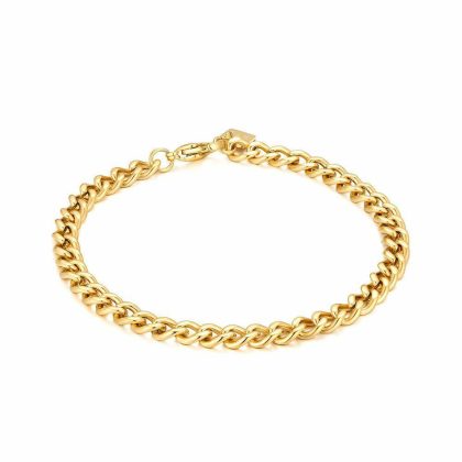 Colliers | Bracelet en Acier Poli Doré, Gourmet 5 mm Goudkleur – Femmes/Hommes Bijoux Chaînes