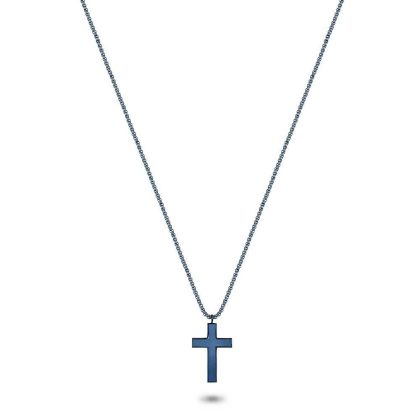 Colliers | Collier en Acier Poli, Bleu, Noir, Croix Bleu – Hommes Bijoux Bleu