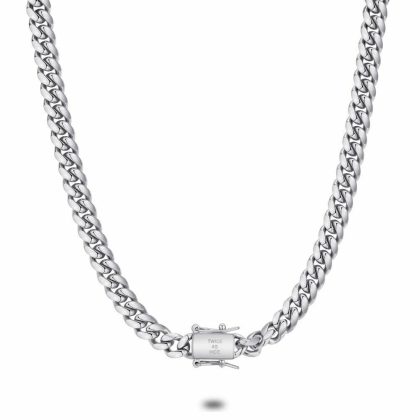 Colliers | Collier en Acier Poli, Chaîne Gourmet, 8 mm Zilverkleur – Hommes Bijoux Colliers