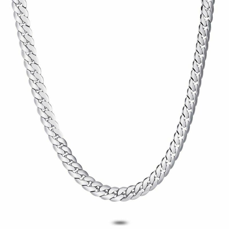 Colliers | Collier en Acier Poli, Chaîne Maille Gourmet, Plat, 6 mm Zilverkleur – Femmes/Hommes Bijoux Colliers