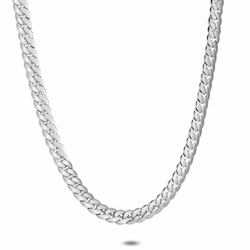 Colliers | Collier en Acier Poli, Chaîne Maille Gourmet, Plat, 6 mm Zilverkleur – Femmes/Hommes Bijoux Colliers