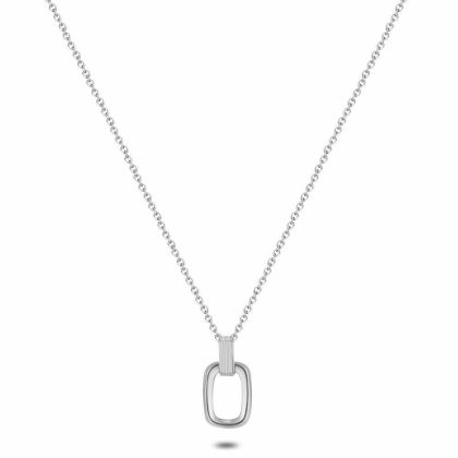 Colliers | Collier en Acier Poli, Couleur Argent, Rectangle Ouvert Arrondi, Longueur Ajustable. Zilverkleur – Femmes Bijoux Colliers