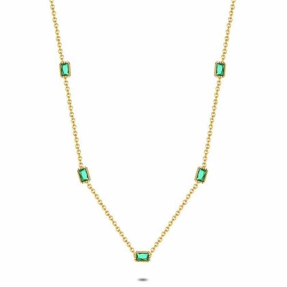 Colliers | Collier en Acier Poli Couleur Or, 5 Cristaux Verts Vert – Femmes Bijoux Colliers