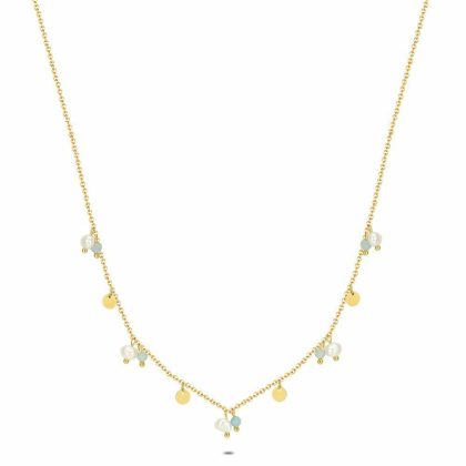 Colliers | Collier en Acier Poli Couleur Or, 5 Perles Bleu ciel – Femmes Bijoux Bleu ciel