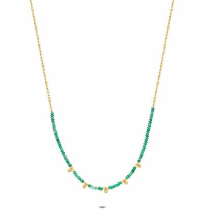 Colliers | Collier en Acier Poli Couleur Or, Agate Verte Vert – Femmes Bijoux Colliers