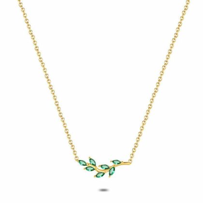 Colliers | Collier en Acier Poli Couleur Or, Branche Verte Vert – Femmes Bijoux Colliers