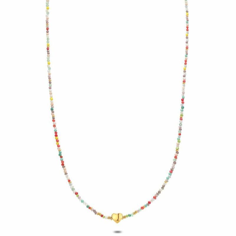 Colliers | Collier en Acier Poli Couleur Or, Coeur Multi – Femmes Bijoux Colliers