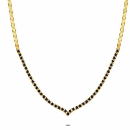 Colliers | Collier en Acier Poli Couleur Or, Collier Tennis Noir – Femmes Bijoux Colliers