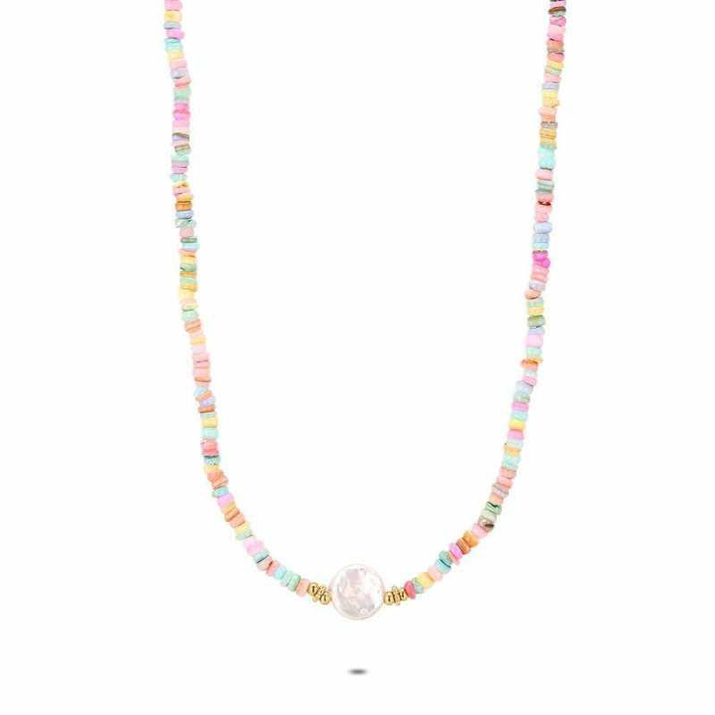 Colliers | Collier en Acier Poli Couleur Or, Couleurs Pastel Multi – Femmes Bijoux Colliers