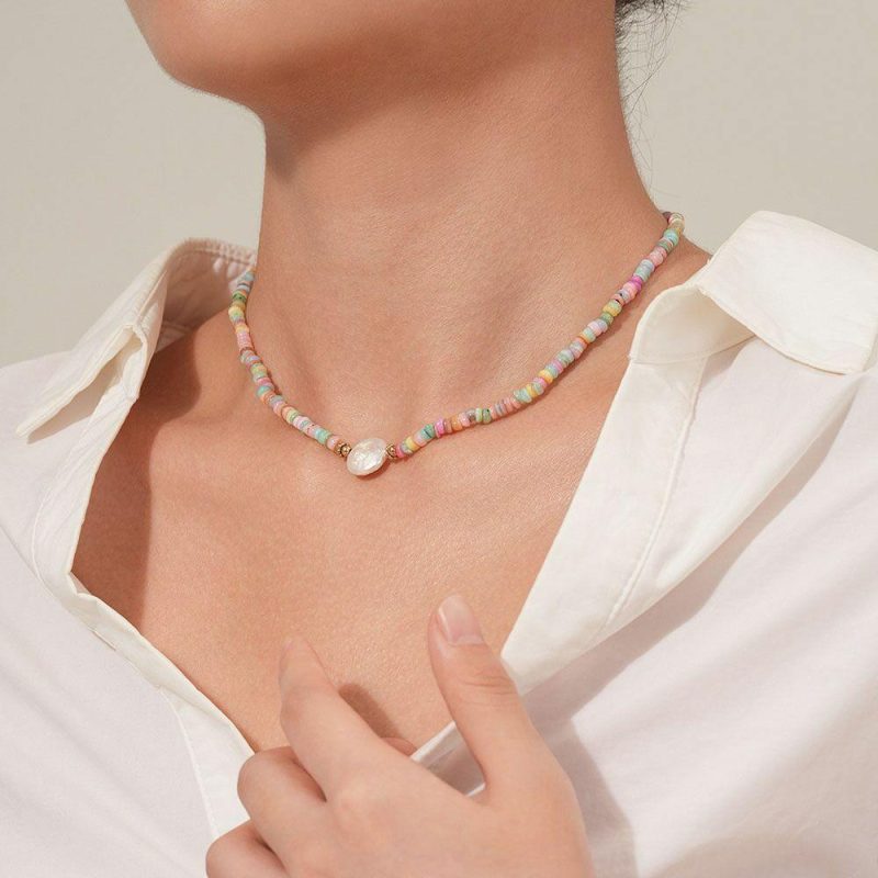 Colliers | Collier en Acier Poli Couleur Or, Couleurs Pastel Multi – Femmes Bijoux Colliers