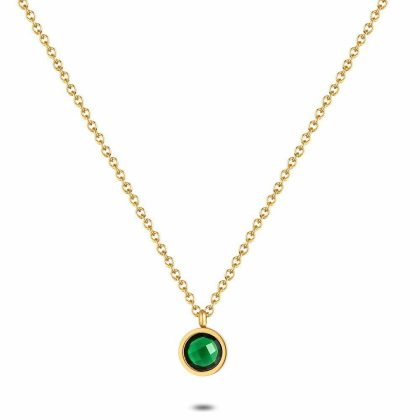 Colliers | Collier en Acier Poli Couleur Or, Cristal Rond Vert Vert – Femmes Bijoux Colliers