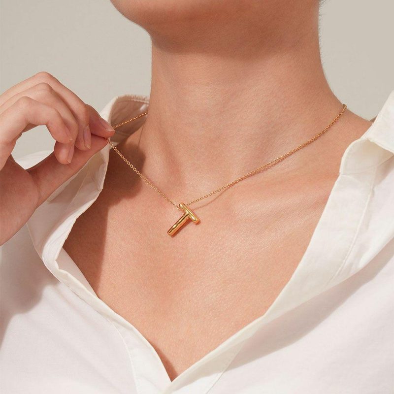 Colliers | Collier en Acier Poli Couleur Or, Lettre Bubble T Pas de couleur – Femmes Bijoux Colliers