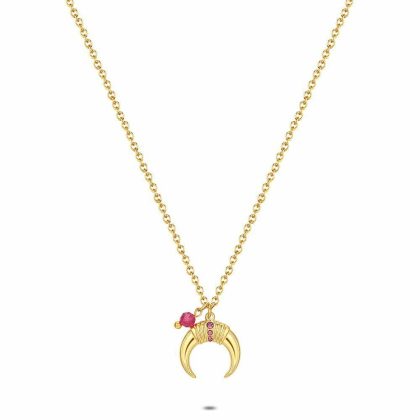 Colliers | Collier en Acier Poli Couleur Or, Lune Rose – Femmes Bijoux Colliers