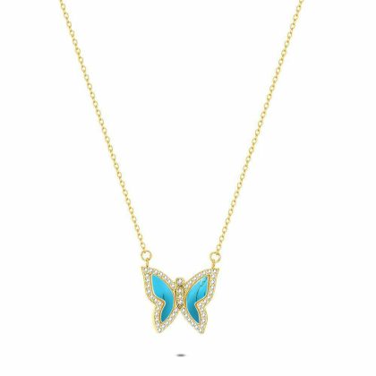 Colliers | Collier en Acier Poli Couleur Or, Papillon Turquoise Turquoise – Femmes Bijoux Colliers