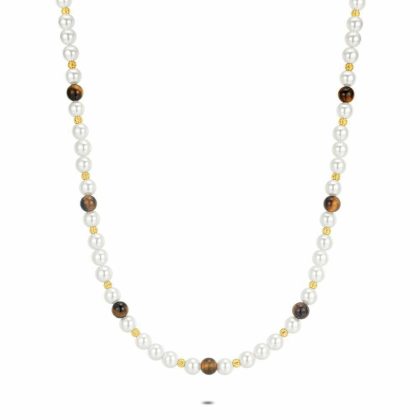 Colliers | Collier en Acier Poli Couleur Or, Perles et Tiger Eye Multi – Femmes Bijoux Colliers