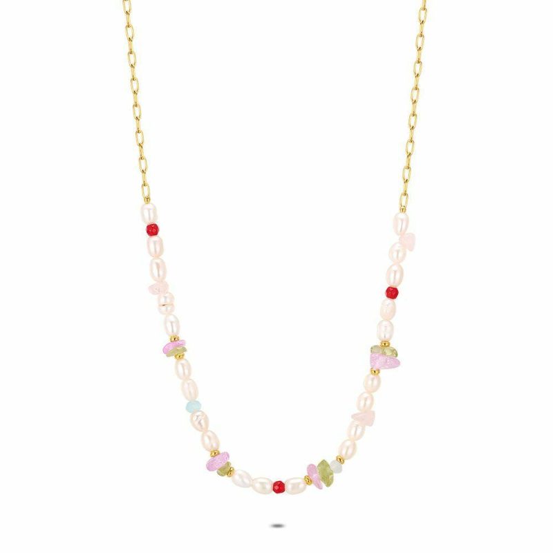 Colliers | Collier en Acier Poli Couleur Or, Perles Multi – Femmes Bijoux Colliers