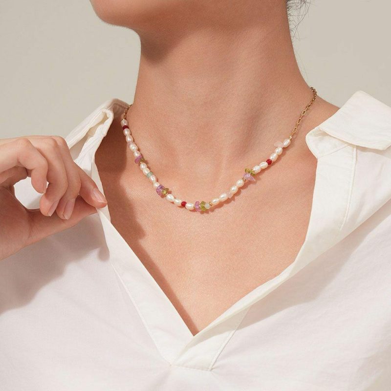 Colliers | Collier en Acier Poli Couleur Or, Perles Multi – Femmes Bijoux Colliers