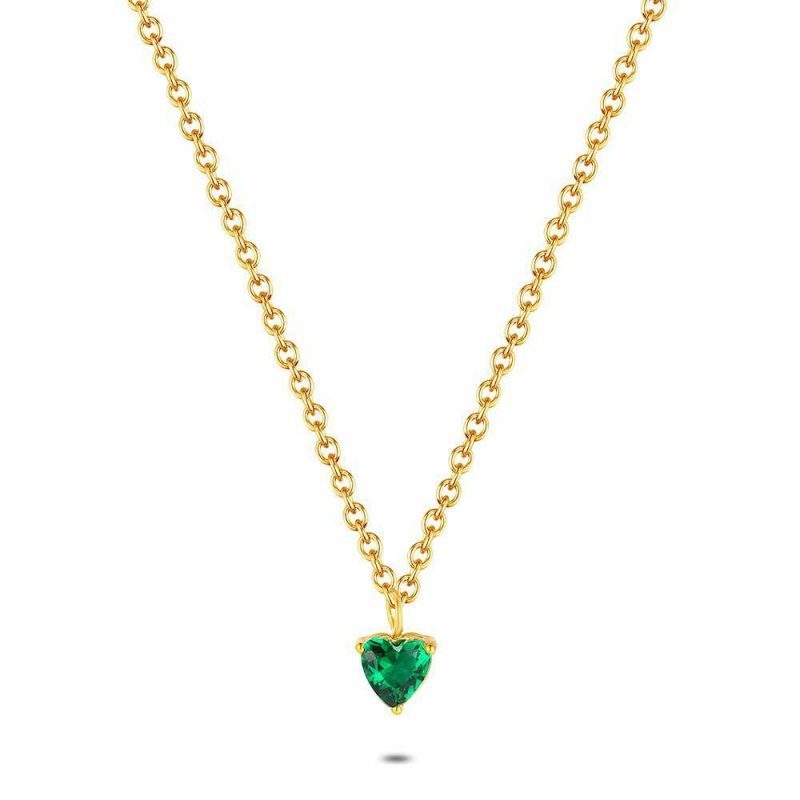 Colliers | Collier en Acier Poli Couleur Or, Petit Coeur Vert Vert – Femmes Bijoux Colliers