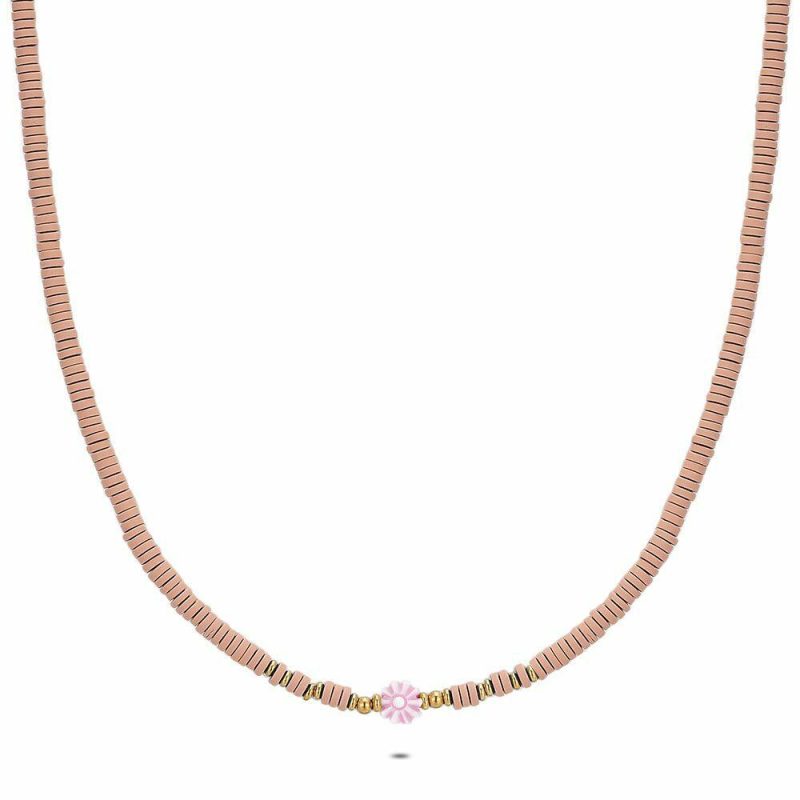 Colliers | Collier en Acier Poli Couleur Or, Petit Fleur Rose – Femmes Bijoux Colliers