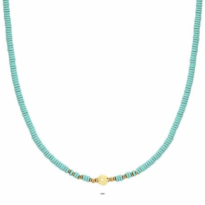 Colliers | Collier en Acier Poli Couleur Or, Petit Fleur Turquoise – Femmes Bijoux Colliers