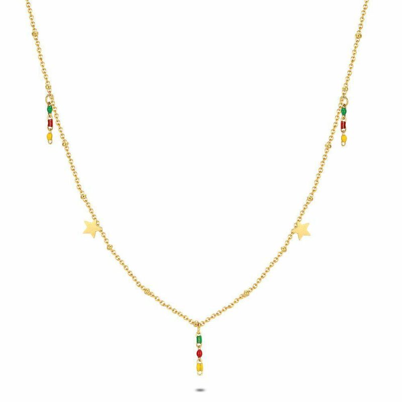 Colliers | Collier en Acier Poli Couleur Or, Petites Étoiles Multi – Femmes Bijoux Colliers