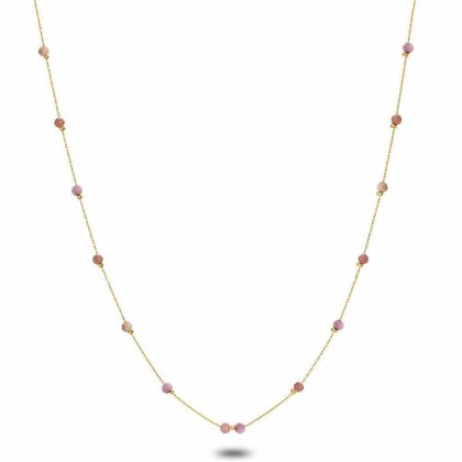 Colliers | Collier en Acier Poli Couleur Or, Pierres Roses Rose – Femmes Bijoux Colliers