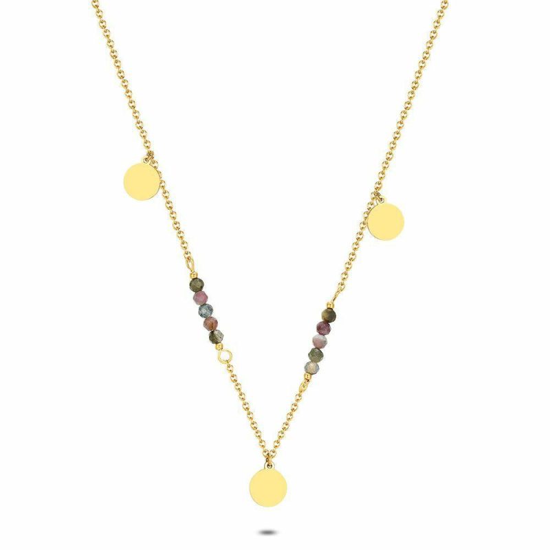 Colliers | Collier en Acier Poli Couleur Or, Pierres Tourmaline Multi – Femmes Bijoux Colliers