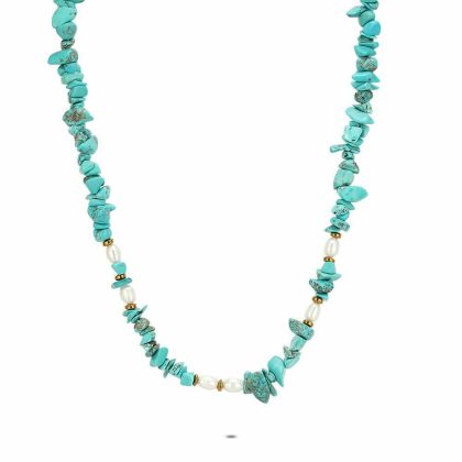 Colliers | Collier en Acier Poli Couleur Or, Pierres Turquoises Turquoise – Femmes Bijoux Colliers